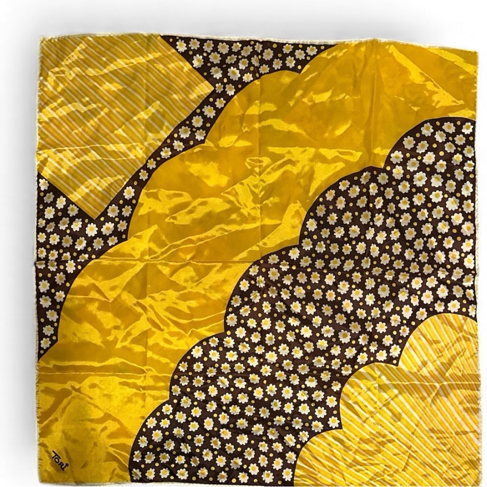 Vintage Yellow and Brown Floral Scarf